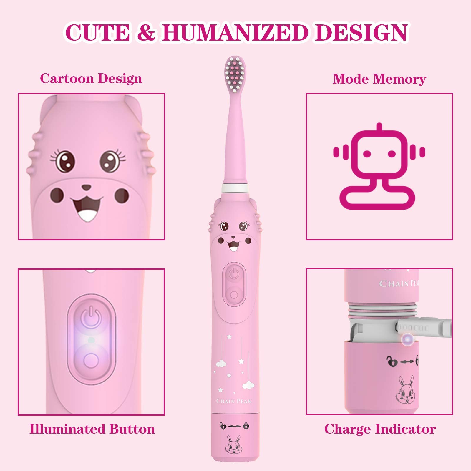 Електрична звукова зубна щітка CHAIN Peak для дітей 3-12 років 6 режимів, фото №6