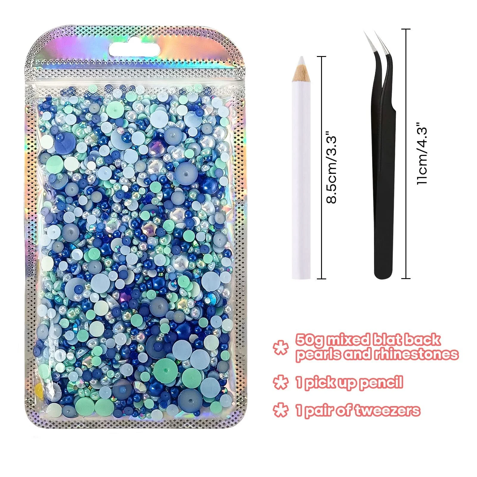 Микс Полубусины и Стразы ASTARON для рукоделия 3 мм 10 мм, Плоская задняя часть, для лица, ногтей, DIY, чашек, искусства, обуви, одежды (Синяя серия), фото №2