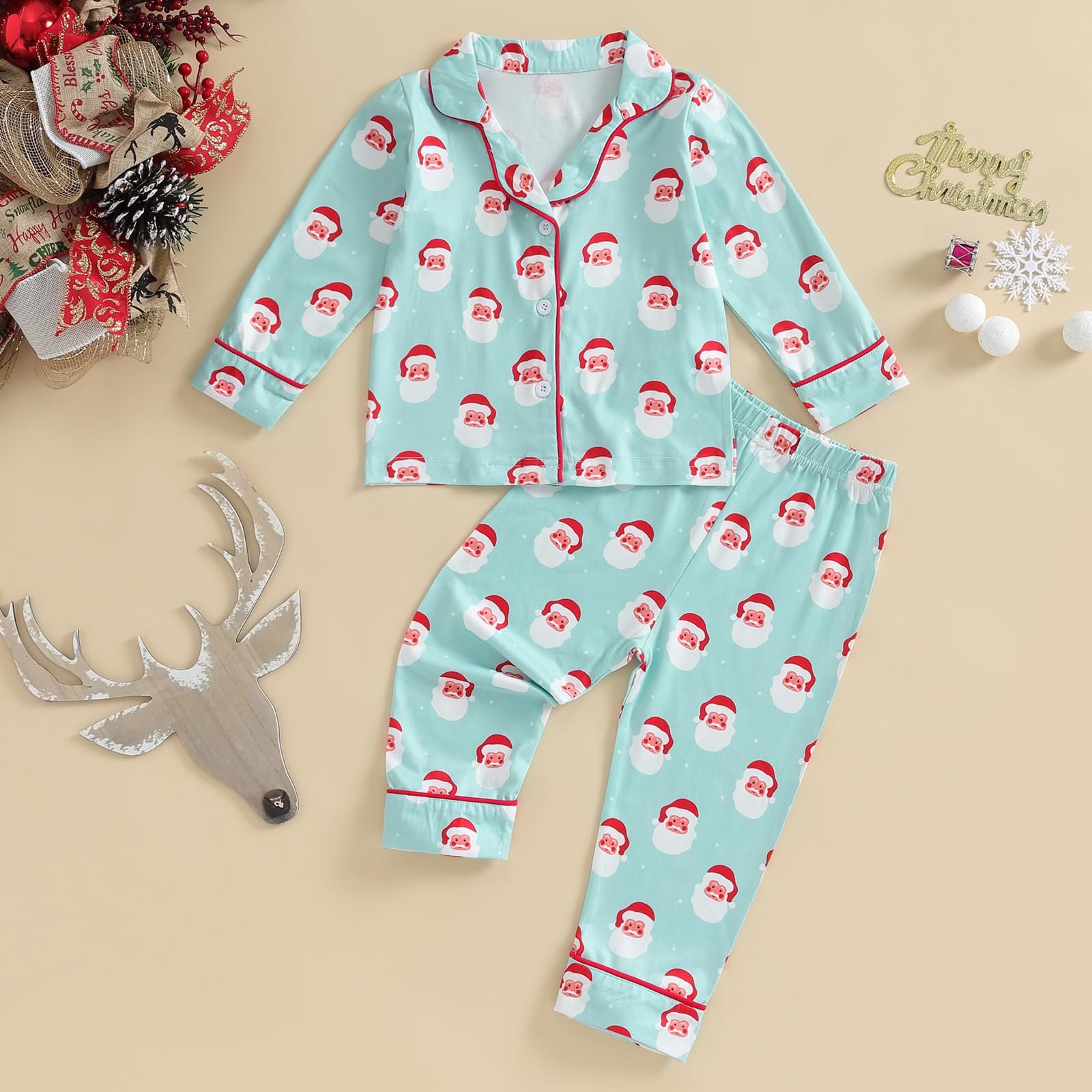 Рождественская пижама для детей Санта-Клаус Мультяшный принт, фото №2