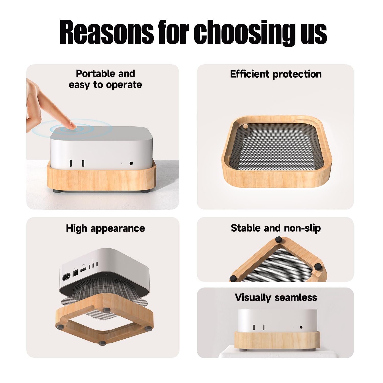 Підставка Деревʼяна для Mac Mini M4/M4 Pro (2024) - Міцна з пиловим фільтром, фото №5