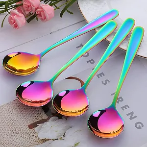 Набор суповых ложек Buyer Star из нержавеющей стали 304, 17 см, круглые десертные ложки, столовые ложки для каши, йогурта, можно мыть в посудомоечной машине (6 шт, радуга) synthetic.ua - Фото 1
