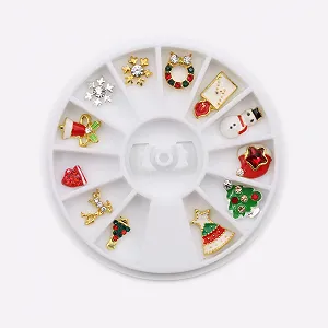 Стразы для ногтей Рождественские снежинки Санта Клаус Multi-Shape 1Box 12 Cells Рождественский сплав Turntable-1 - Фото 1