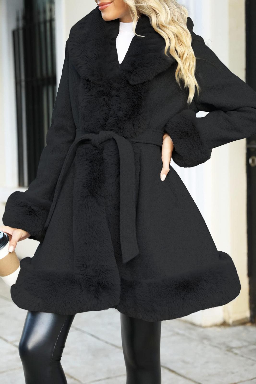 Пальто Giolshon Довге Жіноче Зі Штучної Шкіри та Вовни з Поясом, фото №5