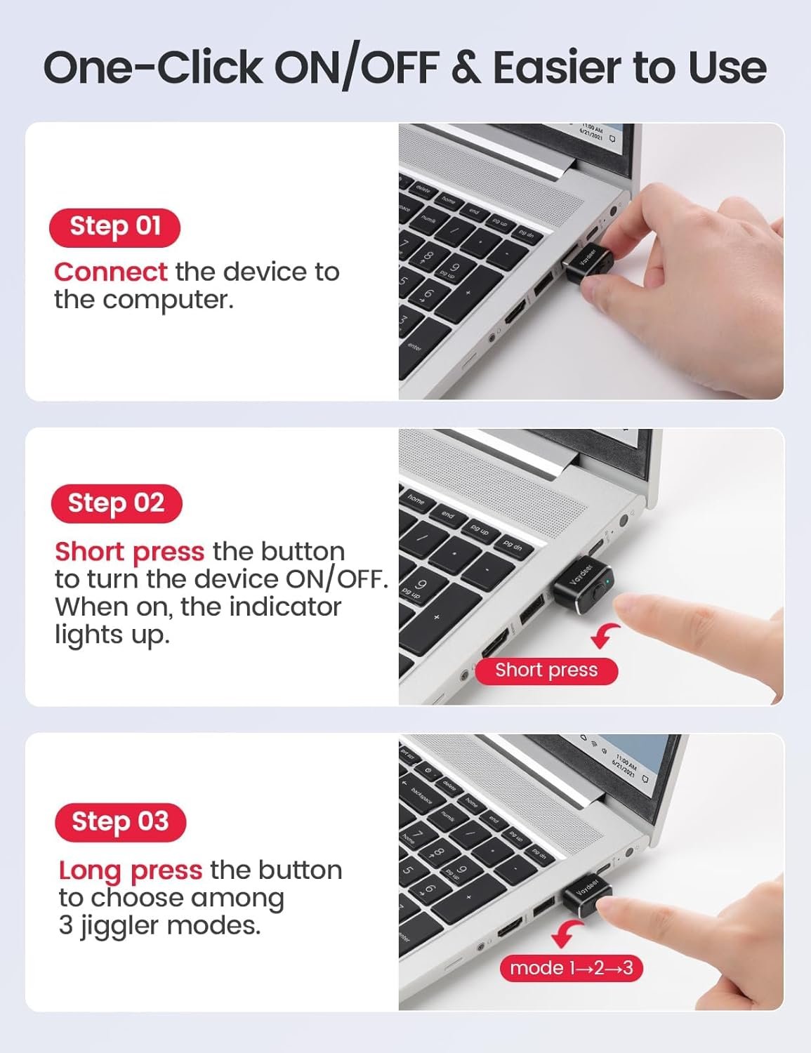 Вигглер шейкер симулятор для мыши Vaydeer Accurate USB Mouse Jiggler Black, фото №6