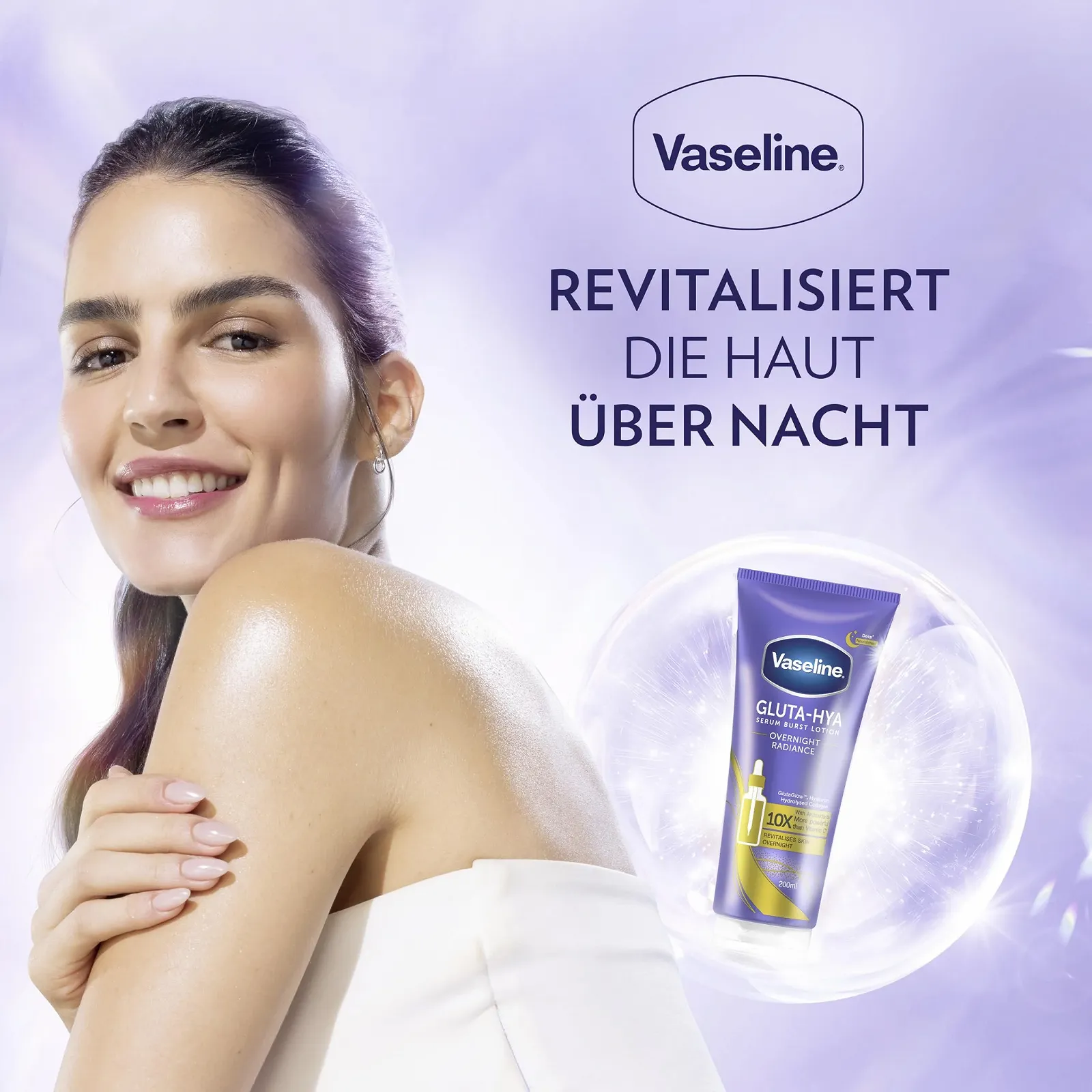 Лосьйон-сироватка Vaseline Gluta-Hya Overnight Radiance зволожуючий з антиоксидантами для гладкої та пружної шкіри, 200 мл, фото №4