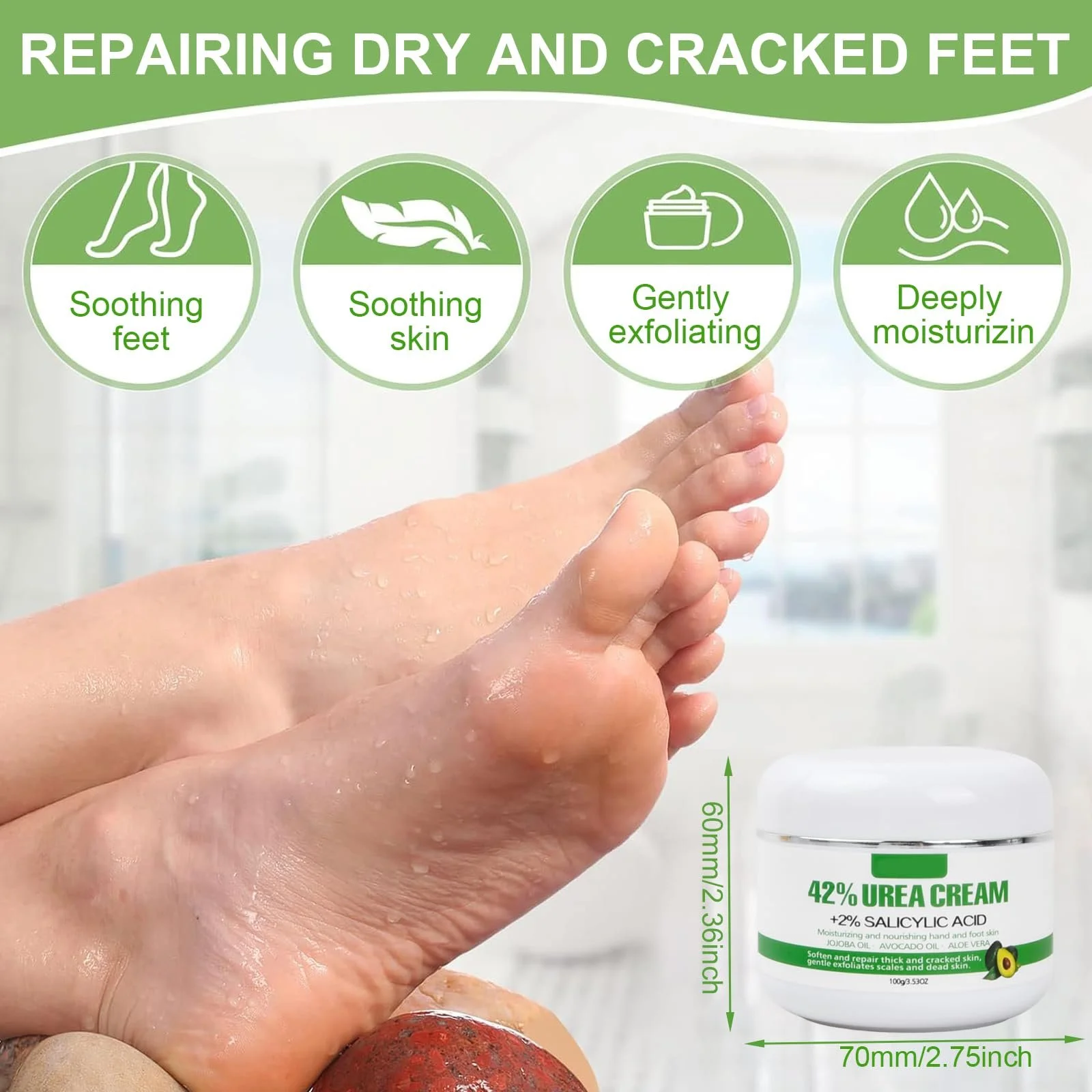 Крем для ног Urea 42% с 2% салициловой кислотой и маслом авокадо против мозолей и трещин, фото №3