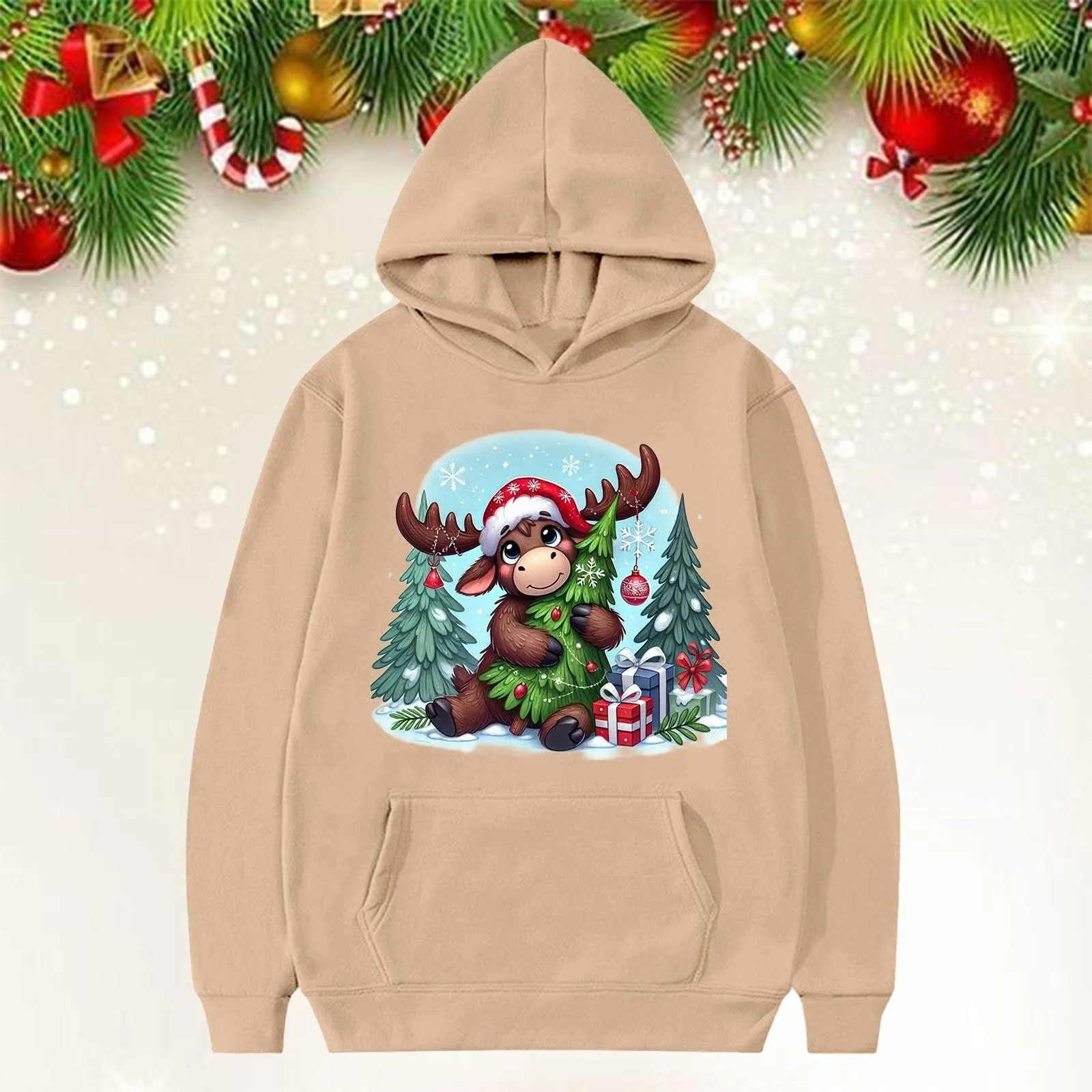 Різдвяний світшот дитячий з капюшоном, Світшот з довгими рукавами, м'який фліс, милий принт, фото №3