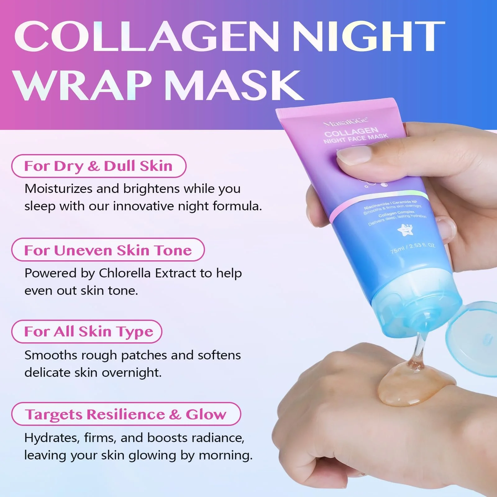 Нічна маска Collagen Wrapping Mask, колагенова маска, зменшує провисання та тьмяність, фото №7