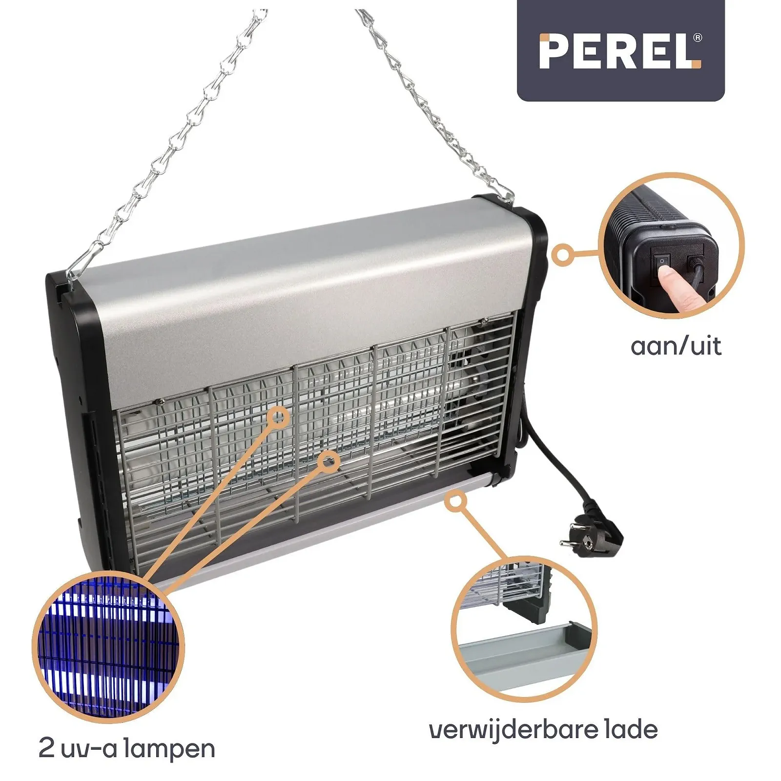 Знищувач комах Perel UV 2800 V 80 м² Метал, фото №5