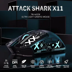 Миша Бездротова Ігрова Attack Shark X11 з RGB Підставкою для Магнітної Зарядки, Сенсор PixArt PAW3311, Надлегка 59г, Три режими, 22K DPI - Чорний та стрічка synthetic.ua - Фото 1