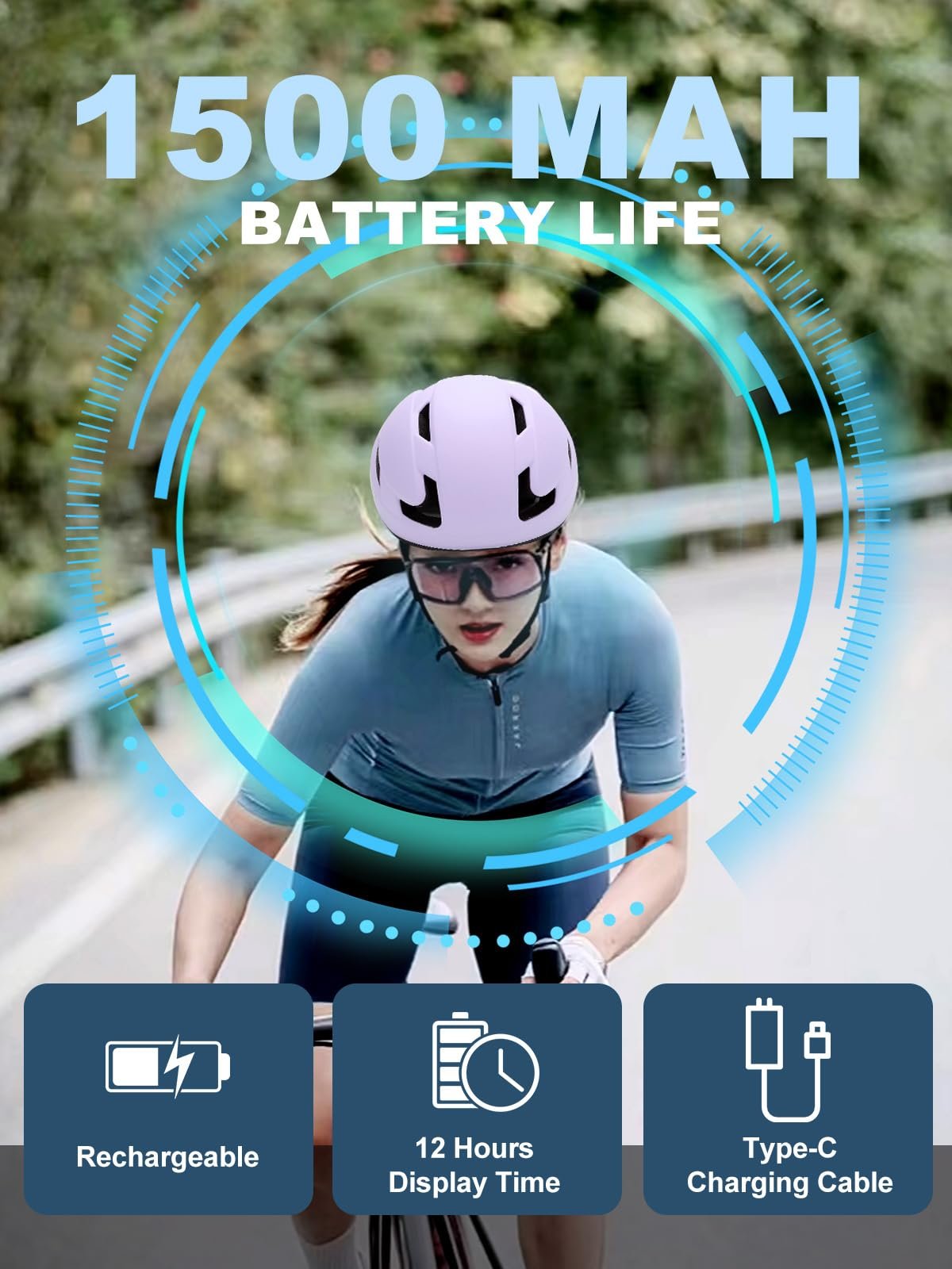 Шолом велосипедний TMEOIIPY з LED-дисплеєм, програмований через додаток, USB-зарядка, фото №5