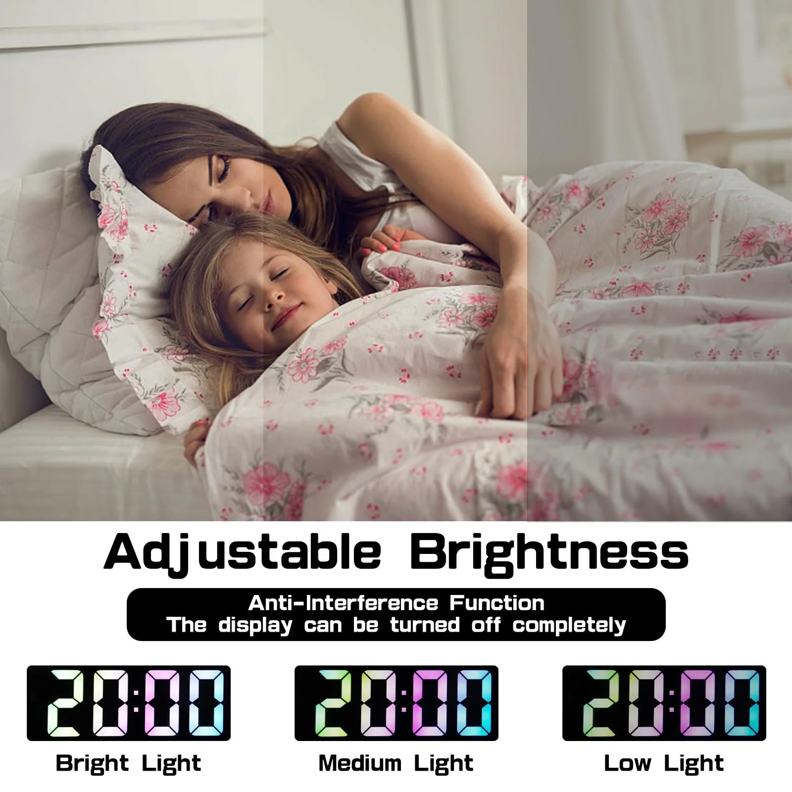 Цифровой Будильник с LED экраном, Цветной, Настольный, USB/Батарейках, Отображение Температуры, Регулируемая Яркость, Голосовое Управление, 12/24 Часовой Формат для Дома, фото №3