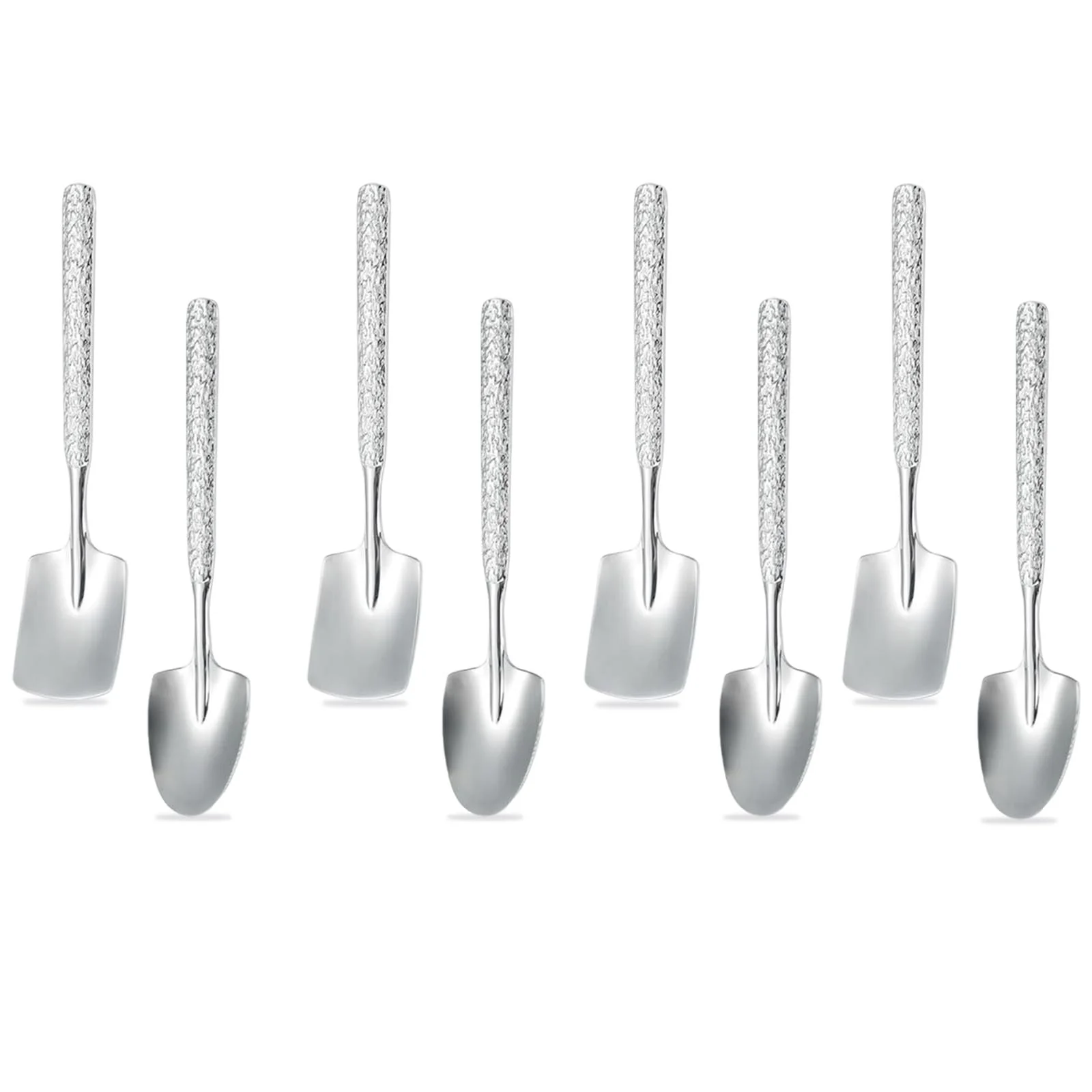 Набор из 8 серебряных кофейных ложек, ложка для смешивания в форме лопаты, квадратная десертная ложка, многоцелевая премиальная ложка из нержавеющей стали, подходит для молока, пива, чая, фото №1