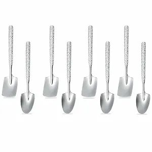 Набор из 8 серебряных кофейных ложек, ложка для смешивания в форме лопаты, квадратная десертная ложка, многоцелевая премиальная ложка из нержавеющей стали, подходит для молока, пива, чая - Фото 1