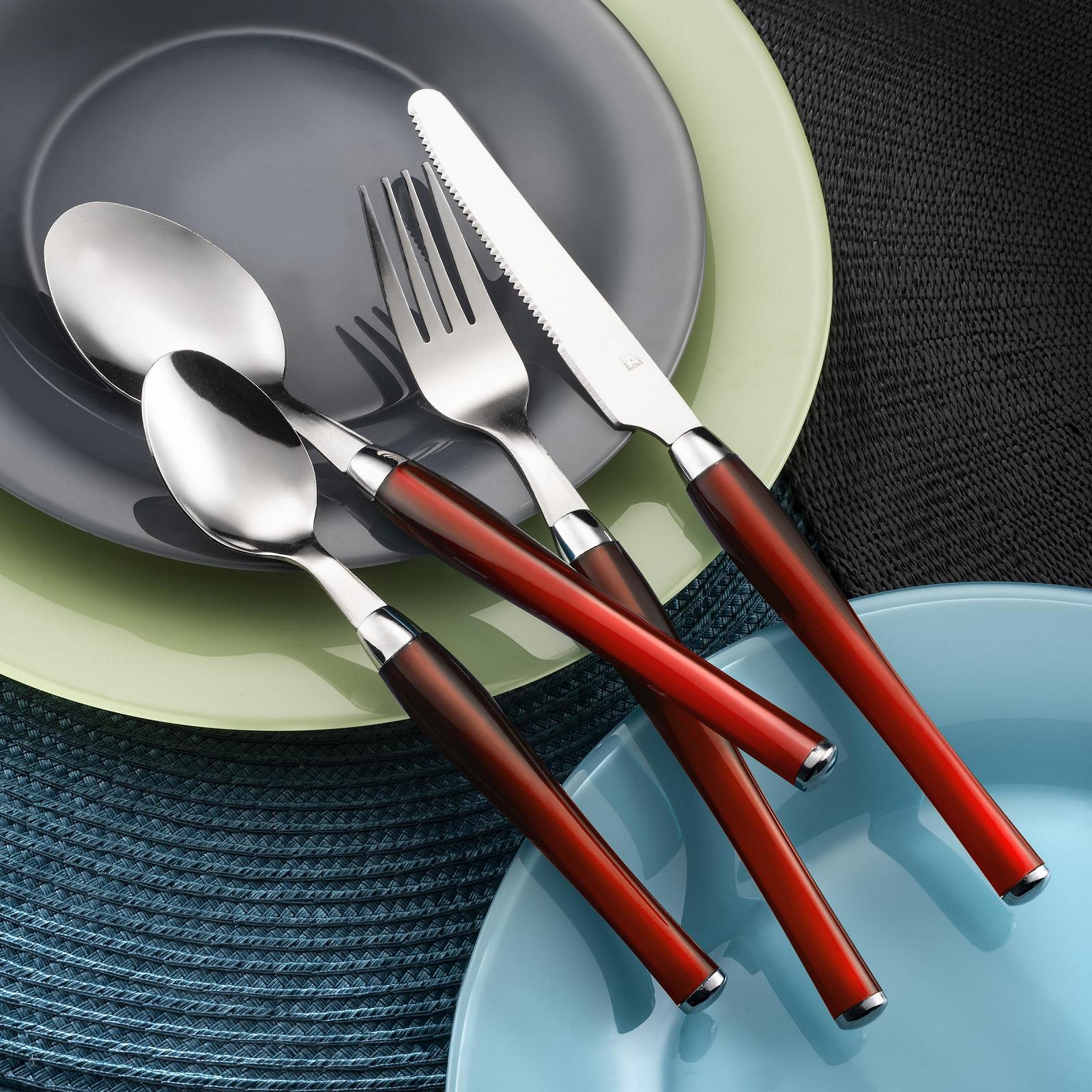 Набор столовых приборов Amefa Purity с цветными пластиковыми ручками на 6 персон, красный, 24 предмета, фото №5 Набор столовых приборов Amefa Purity с цветными пластиковыми ручками на 6 персон, красный, 24 предмета, фото №5