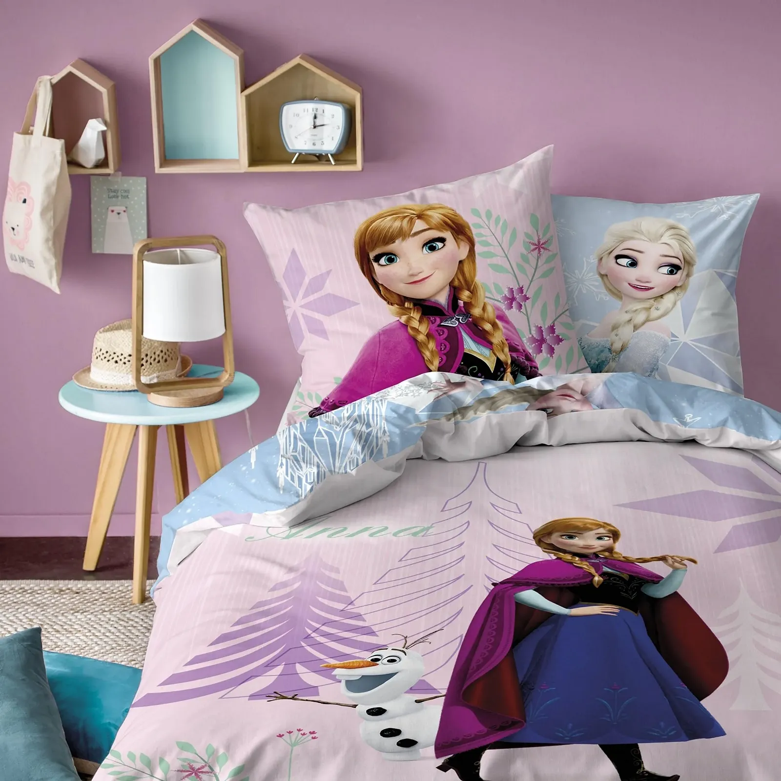 Постельное белье Детское Disney Frozen 135 x 200 см, 80 x 80 см, Зима, Анна и Эльза, 100% Хлопок, Фланель, Молния, фото №1