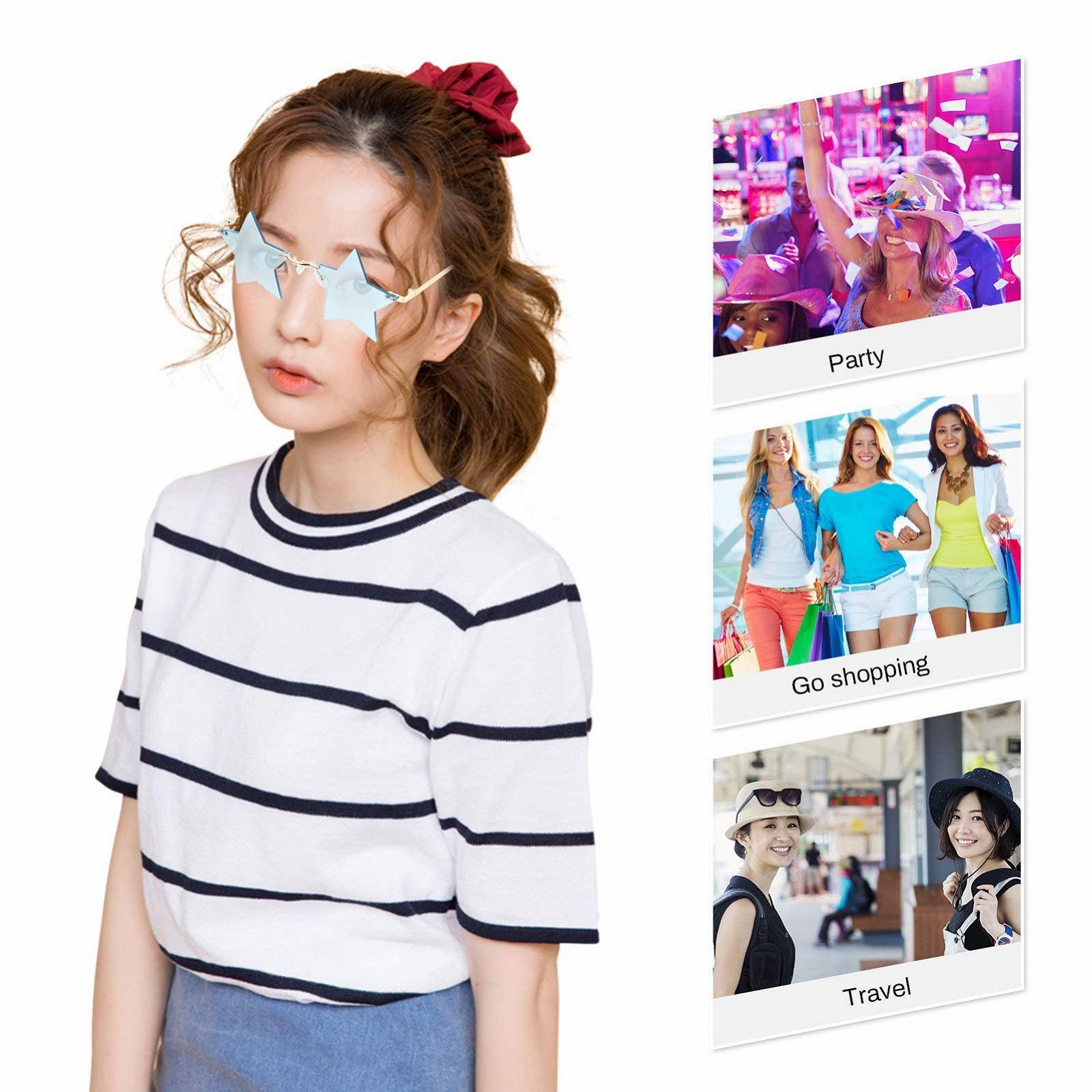 Сонцезахисні Окуляри Jojofuny У формі Зірки, Металеві, Без оправи, Сірі, Небесно-блакитні, фото №4