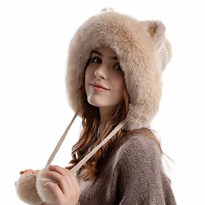 Милая зимняя шапка Вязаная шапка из шерсти с утолщением, помпонами, однотонная шерстяная вязаная шапка с защитой ушей для детей, плюшевая шапка Teddy Fleece, очаровательная теплая зимняя шапка - Фото 1