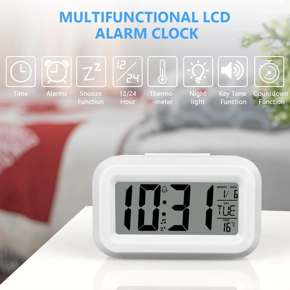 Цифровой Будильник Vicloon LCD Дисплей, Белый, фото №3