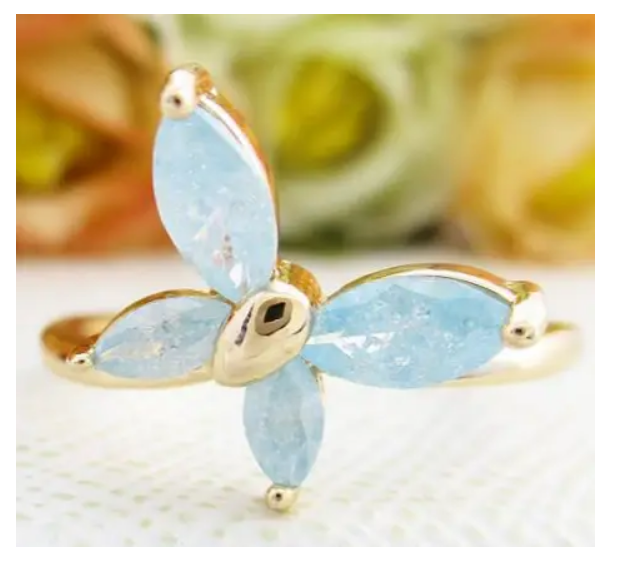 Позолоченое кольцо перстень с голубыми фианитами. Размер 18, фото №1