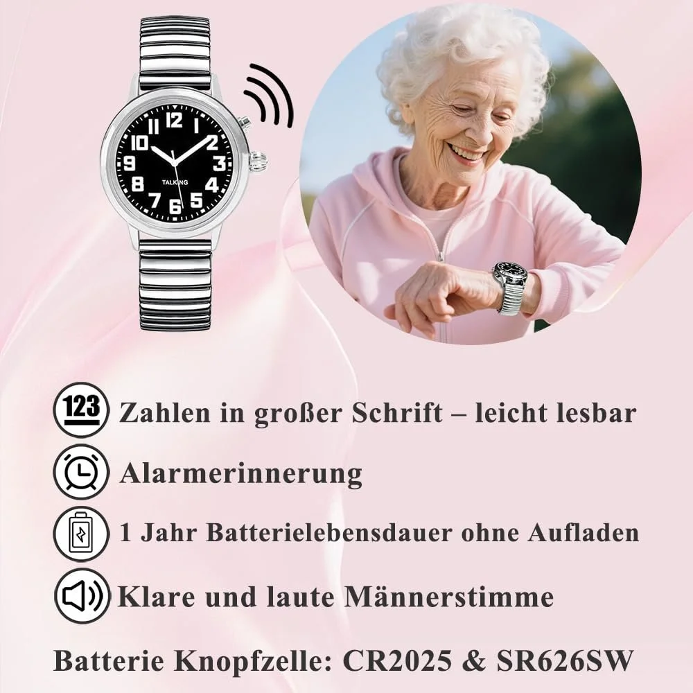 Говорящие часы Maujoy для женщин для слепых пожилых людей с нарушениями зрения, громкий и чистый голос, говорит на немецком языке, фото №5 Говорящие часы Maujoy для женщин для слепых пожилых людей с нарушениями зрения, громкий и чистый голос, говорит на немецком языке, фото №5