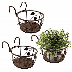 Кошики для рослин на перила Ковані 3 шт. 21.8 x 17.8 x 11.9 см Шампань - Фото 1