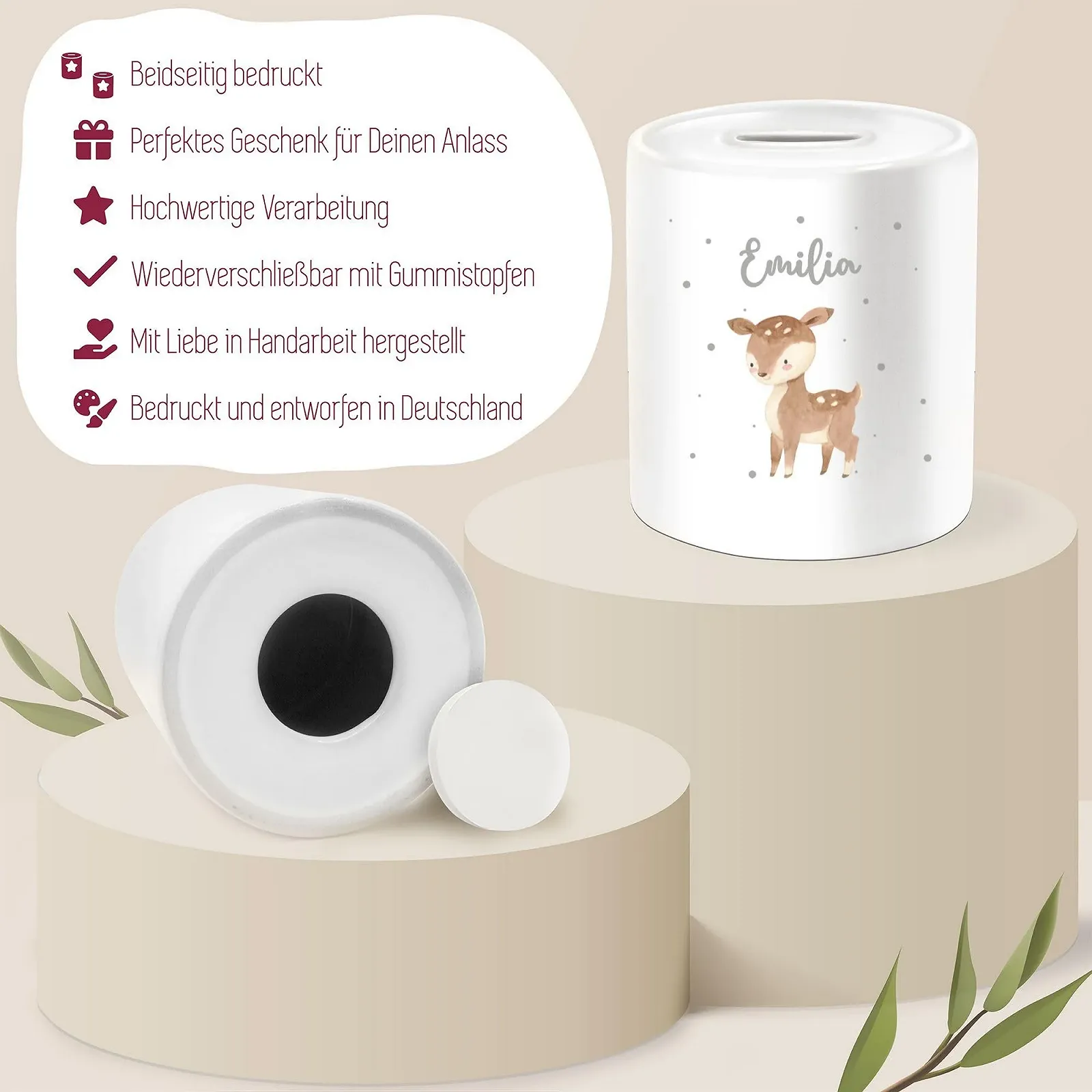 Скарбничка Cute Deer Personalised White One Size з оленятком, фото №4