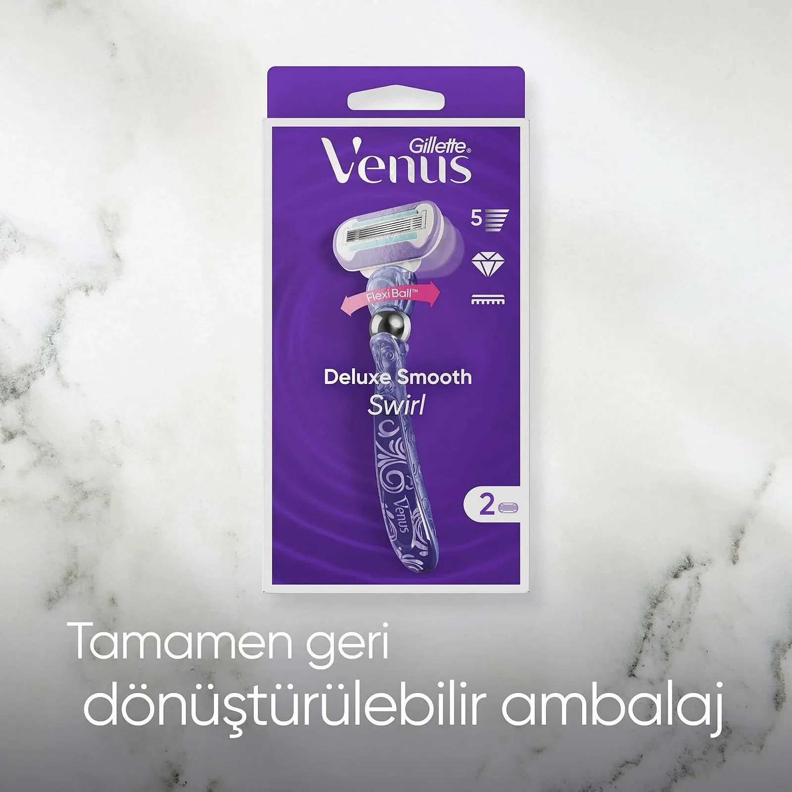 Бритва женская Gillette Venus Deluxe Smooth Swirl с увлажняющими полосками для защиты кожи, станок + 3 лезвия (упаковка из 2 шт), фото №6 Бритва женская Gillette Venus Deluxe Smooth Swirl с увлажняющими полосками для защиты кожи, станок + 3 лезвия (упаковка из 2 шт), фото №6