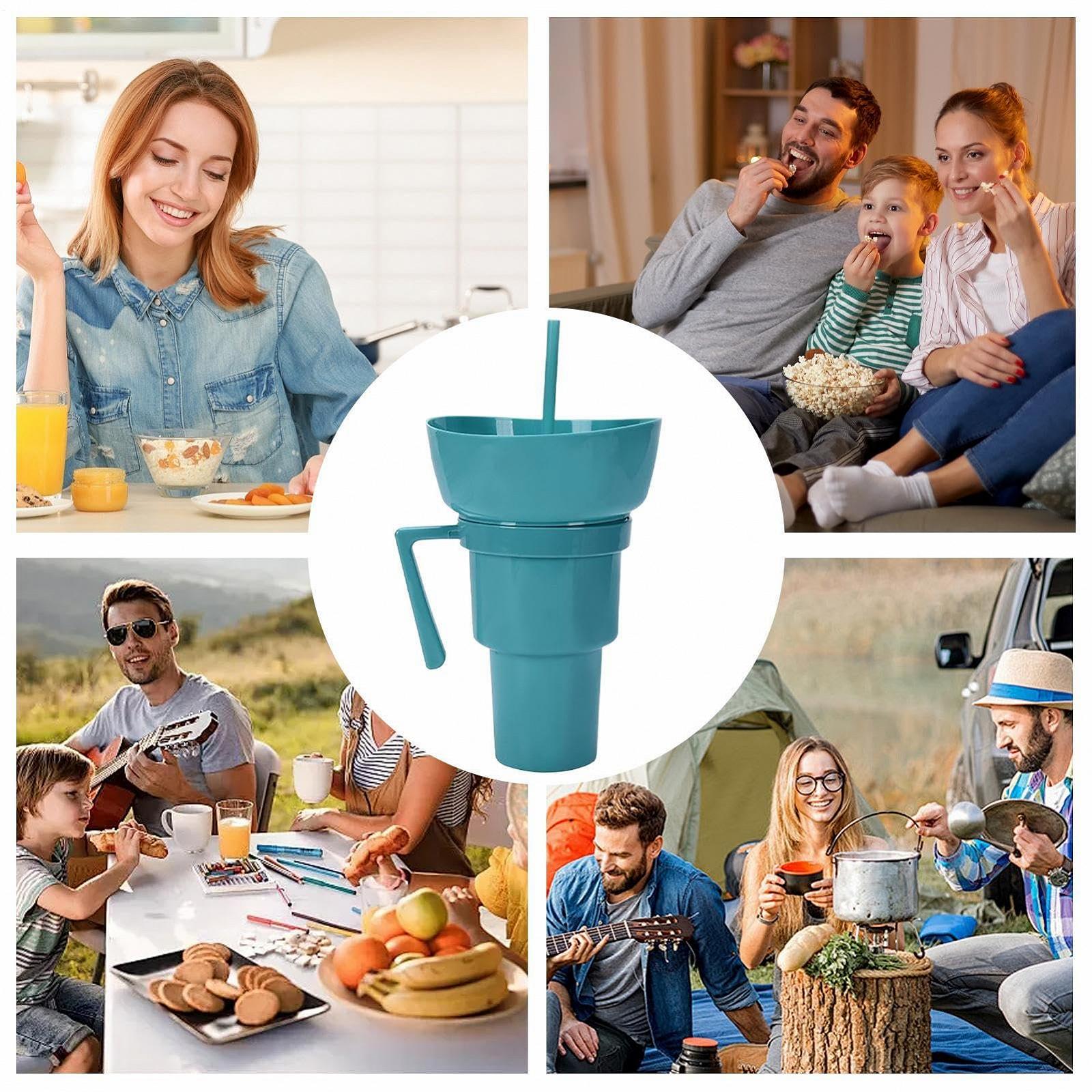 Кухоль-непроливайка з соломинкою Popcorn, контейнер для попкорну з ручкою, фото №4