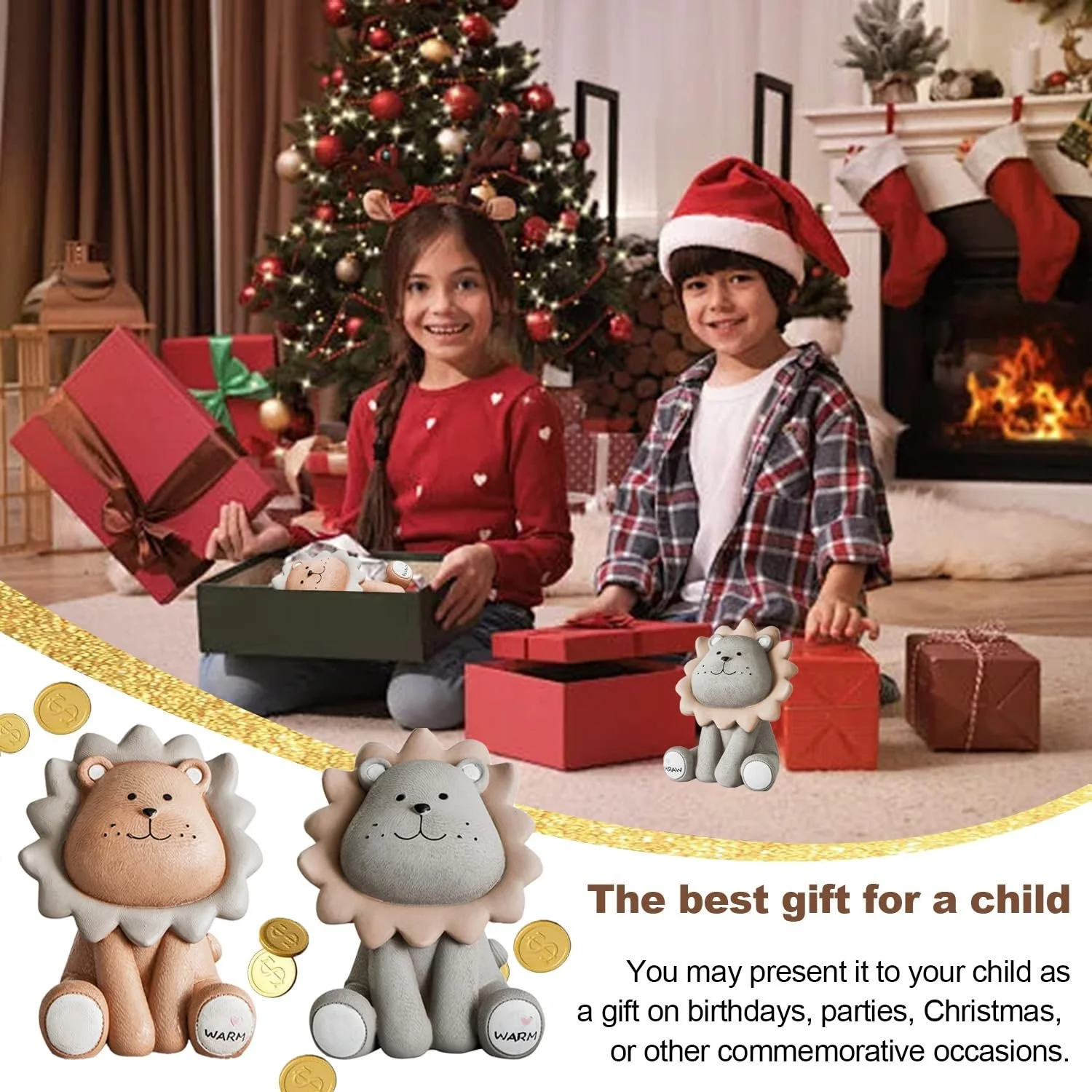 Скарбничка лев зі смоли небитка коричневий, фото №8