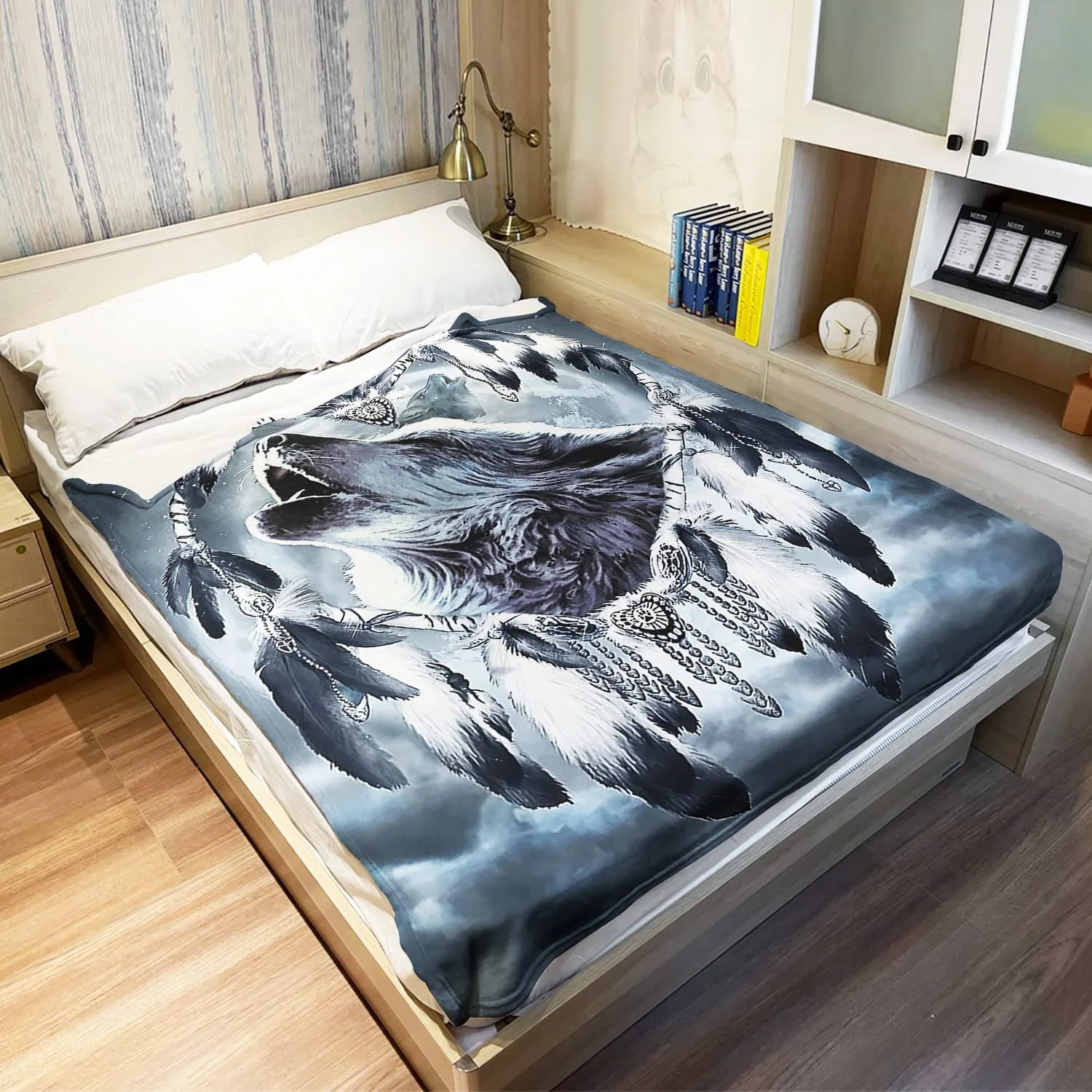 Фланелевое одеяло Violetpos 150 x 200 см Мягкое флисовое одеяло Уютные одеяла Мягкий плед для кровати Волк Душа Ловец снов в форме сердца, фото №3