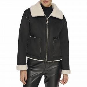 Женская короткая дубленка DKNY на молнии спереди synthetic.ua - Фото 1