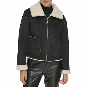 Женская короткая дубленка DKNY на молнии спереди synthetic.ua - Фото 1