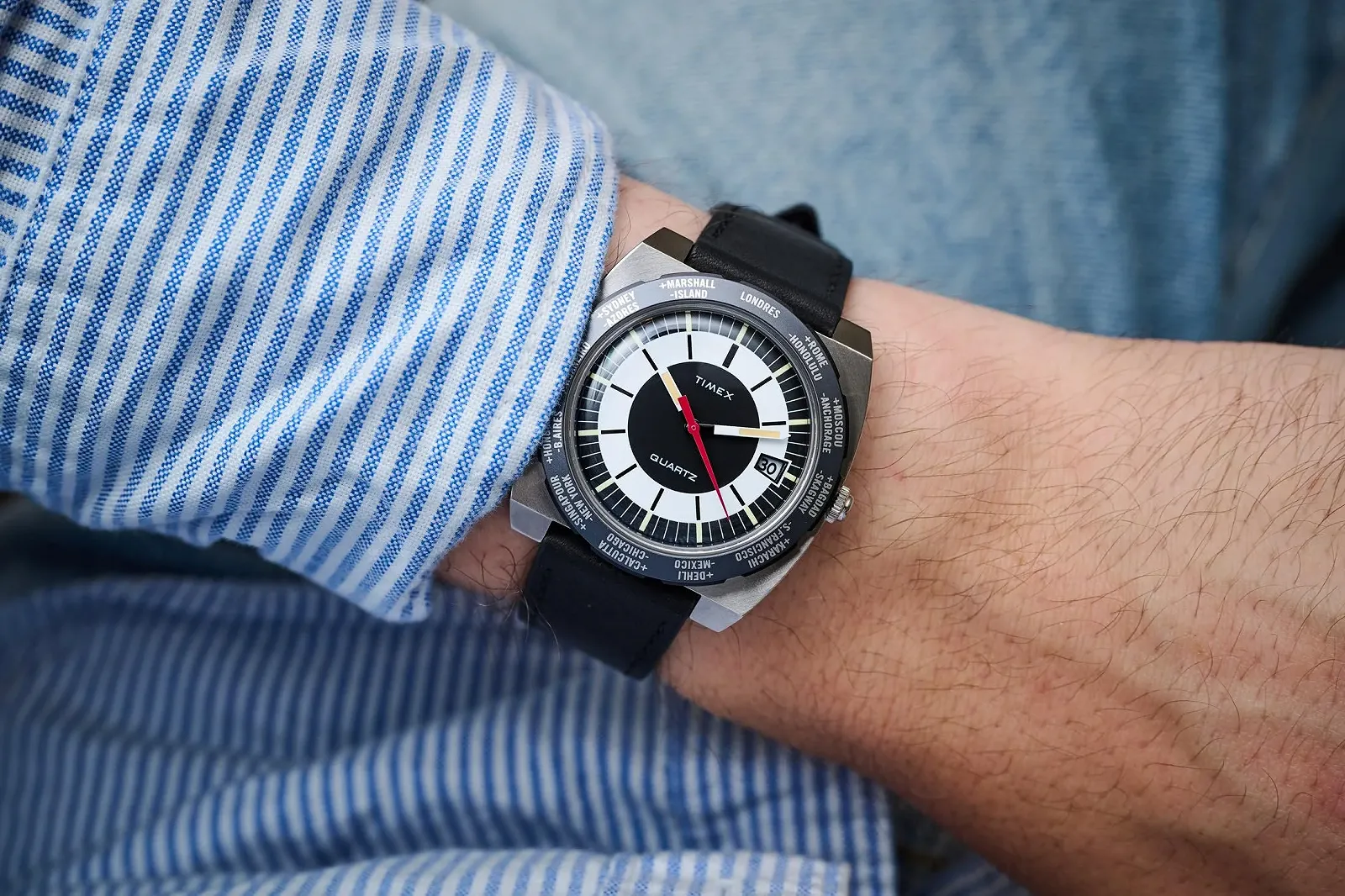 Чоловічий Аналоговий Кварцовий Наручний Годинник Timex World Time Reissue Чорний Ремінець, фото №6 Чоловічий Аналоговий Кварцовий Наручний Годинник Timex World Time Reissue Чорний Ремінець, фото №6