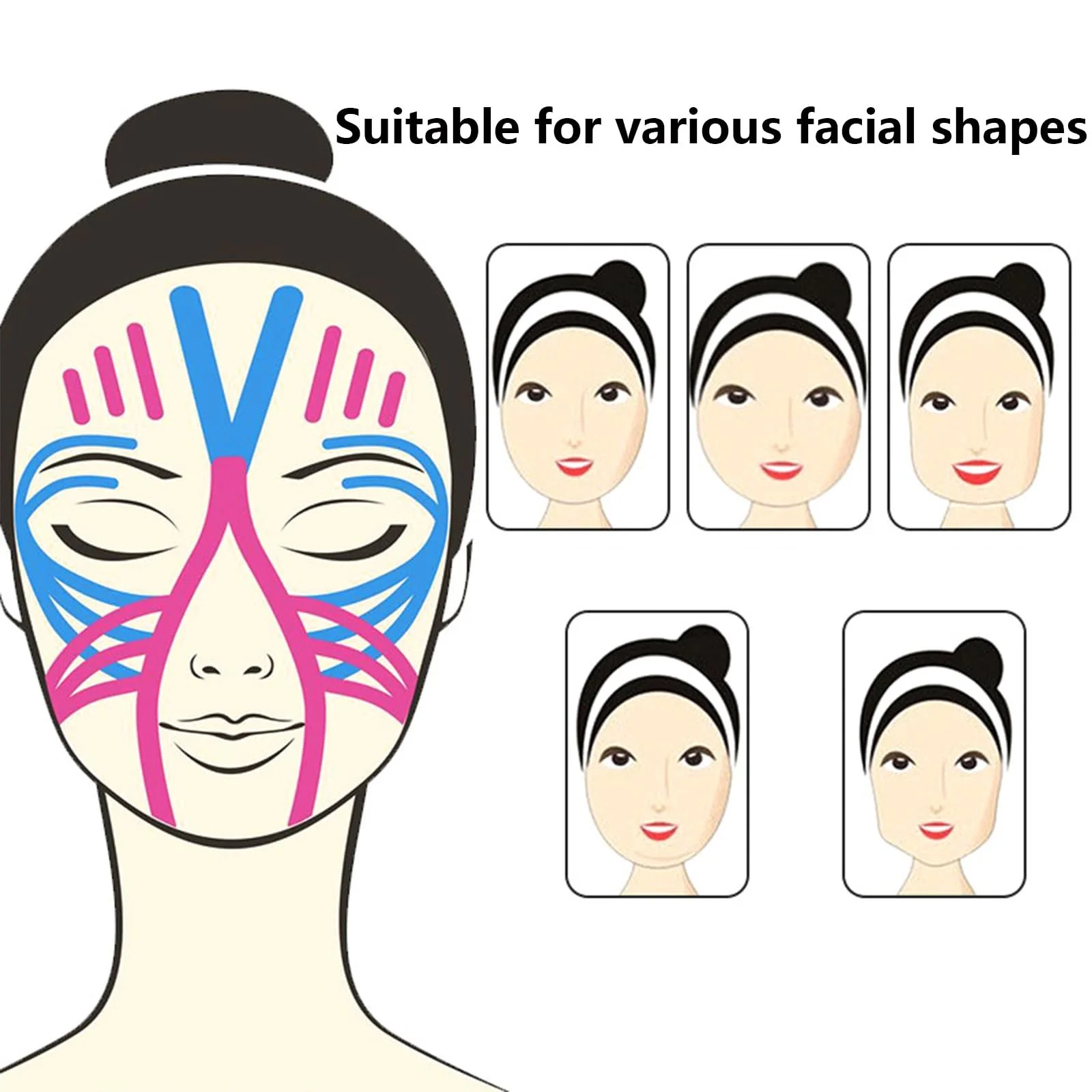 Стрічки для підтяжки обличчя Рожевий, 2 шт, фото №6