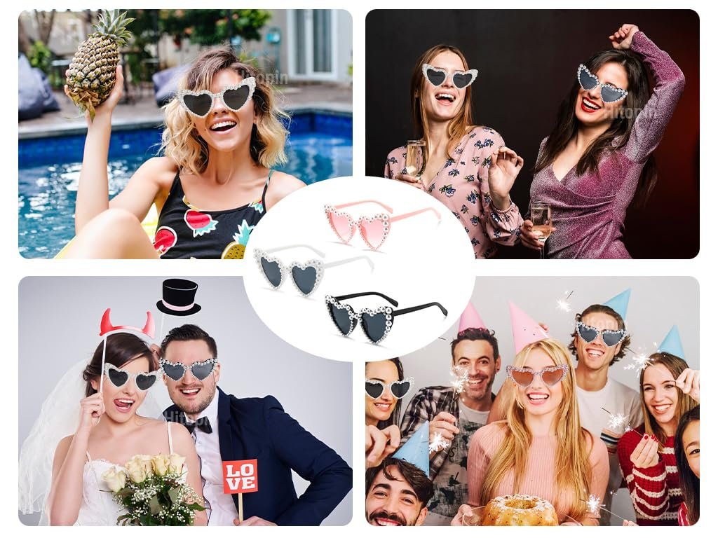 Солнцезащитные очки в форме сердца Hitopin с жемчугом розовые (3 шт.), фото №6 Солнцезащитные очки в форме сердца Hitopin с жемчугом розовые (3 шт.), фото №6