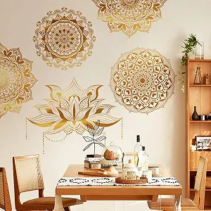 Настінна наклейка Runtoo Mandala Gold Lotus Flowers велика золота synthetic.ua - Фото 1