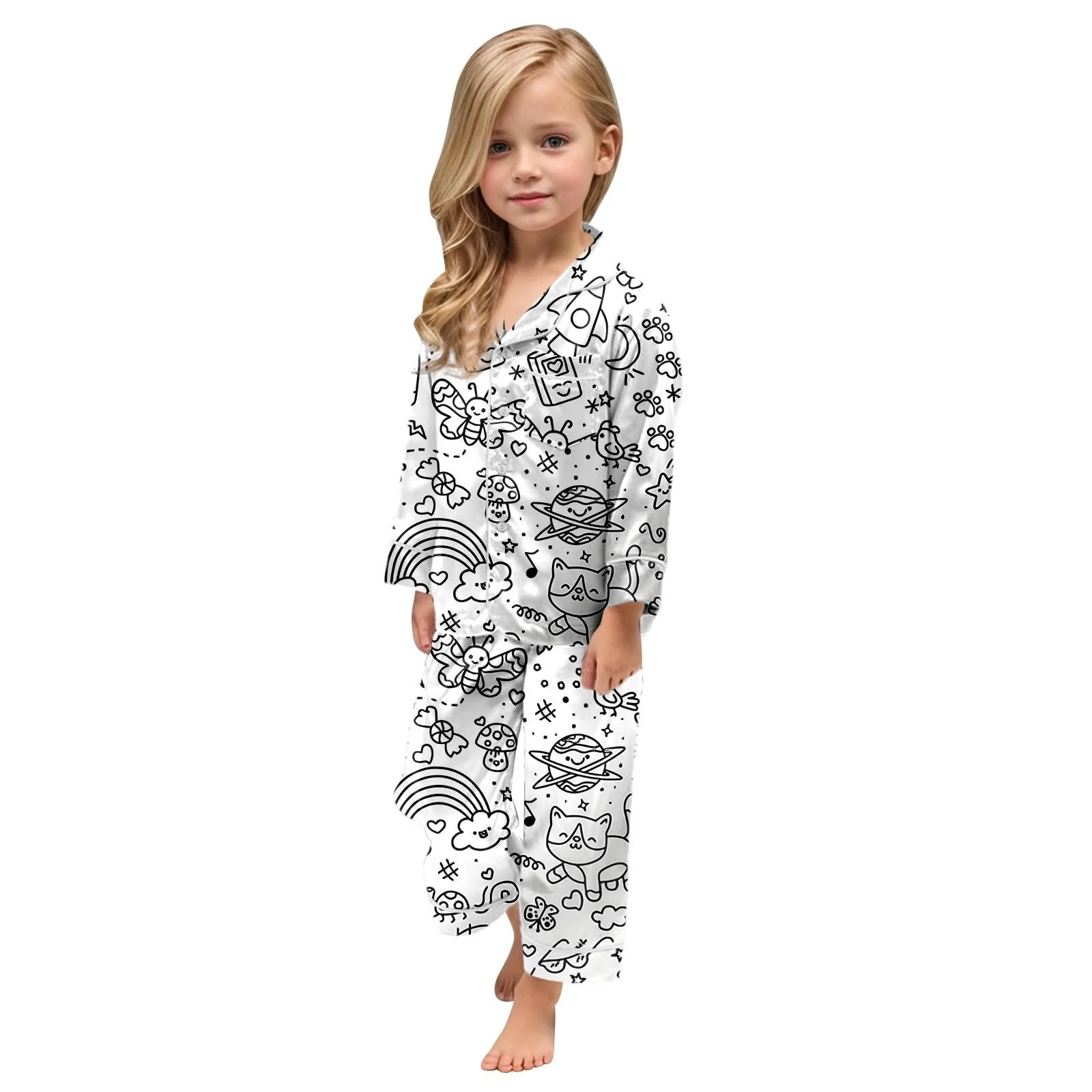 Детская пижама для раскрашивания Белый Мультяшный принт, фото №6