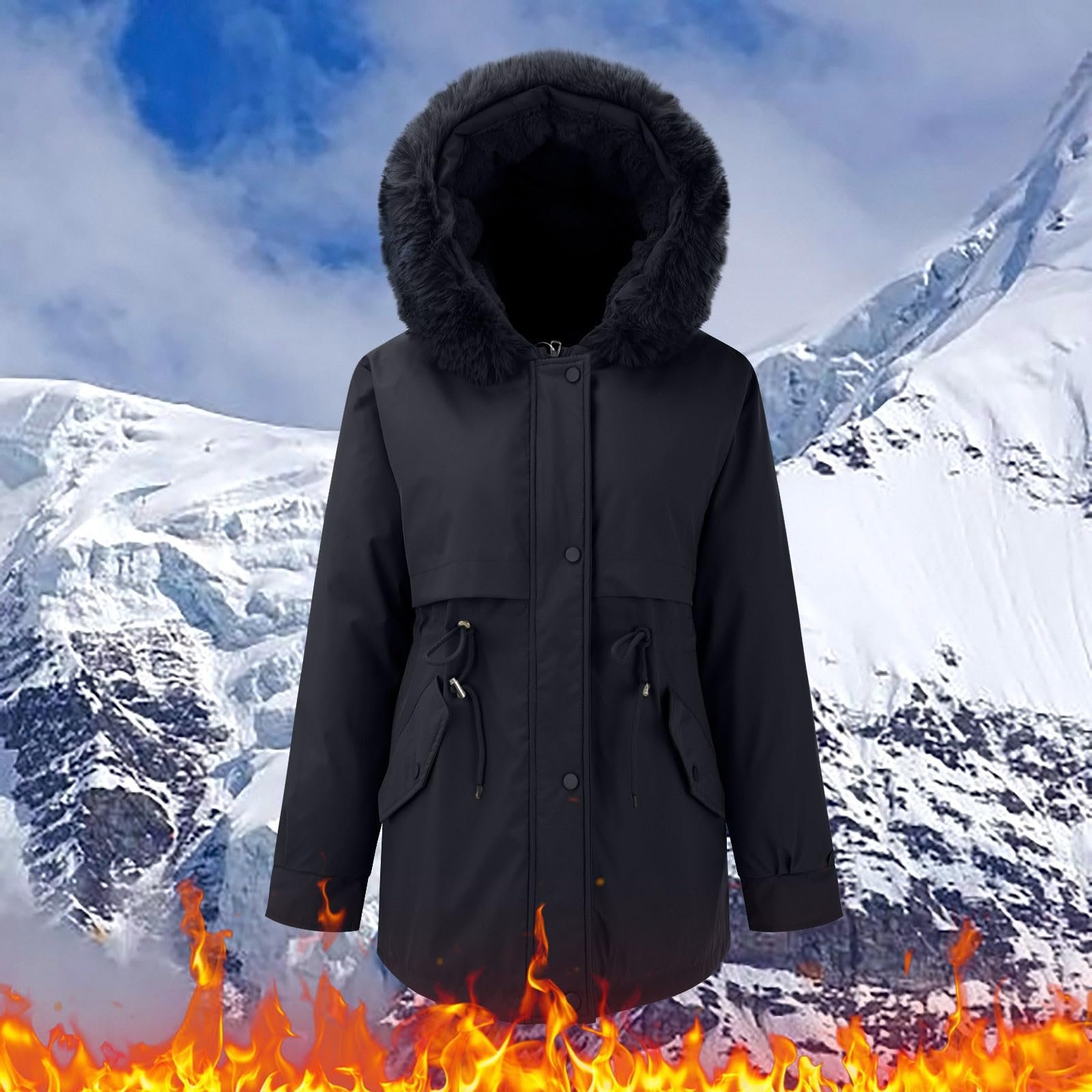 Парка Жіноча Демісезонна На Флісі З Штучним Хутром Тепла Довга З Капюшоном, фото №4