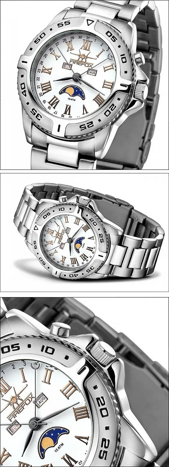 Годинник с фазой Луны FIREFOX FFS01-501a Белый нержавеющая сталь, фото №2