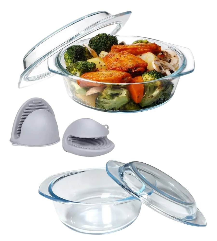 Форма для запекания 1 л овальная стеклянная с крышкой 17 x 20 x 7 см и силиконовыми перчатками, фото №1 Форма для запекания 1 л овальная стеклянная с крышкой 17 x 20 x 7 см и силиконовыми перчатками, фото №1