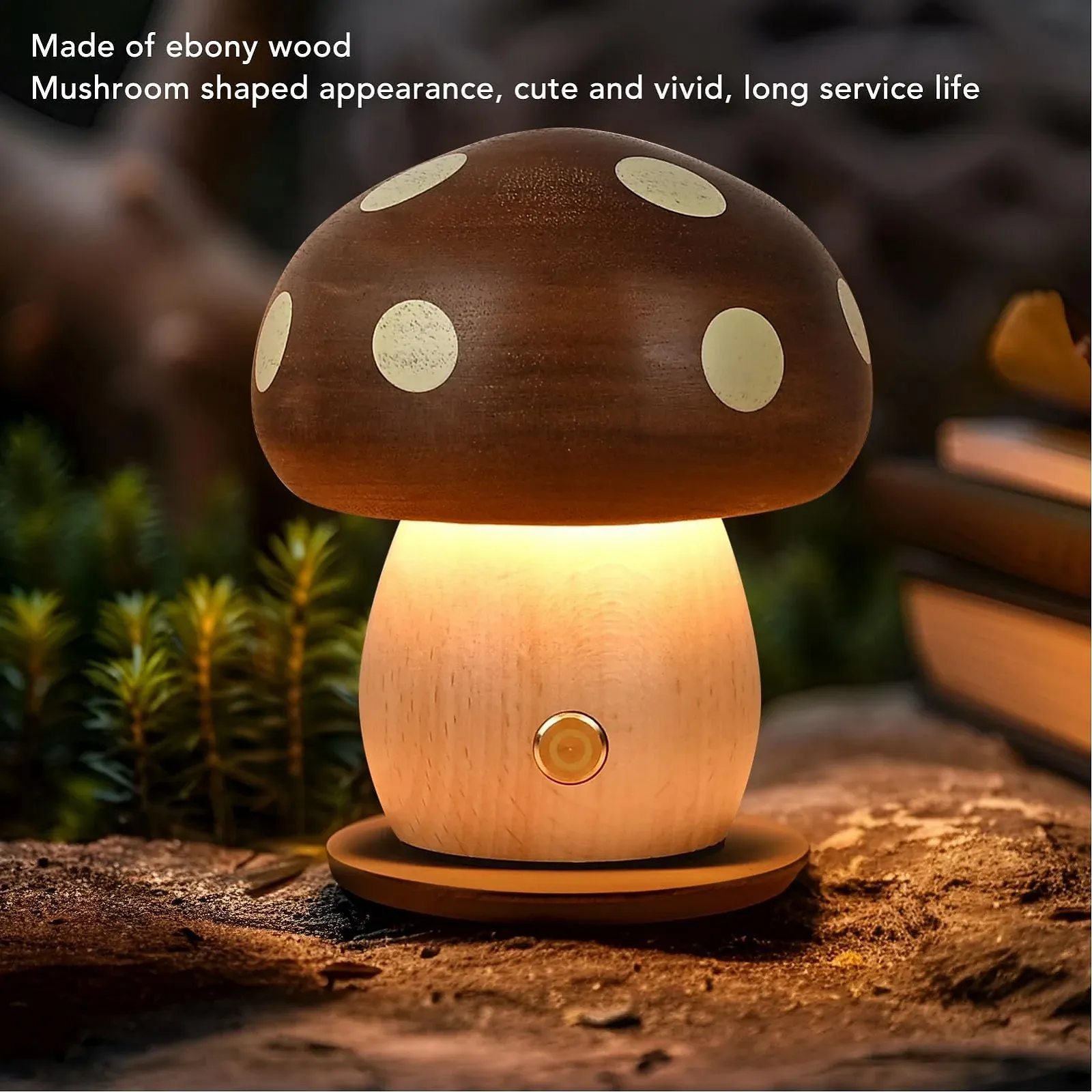 Настільна лампа Mushroom LED дерев'яна з плавним регулюванням яскравості акумуляторна, фото №2