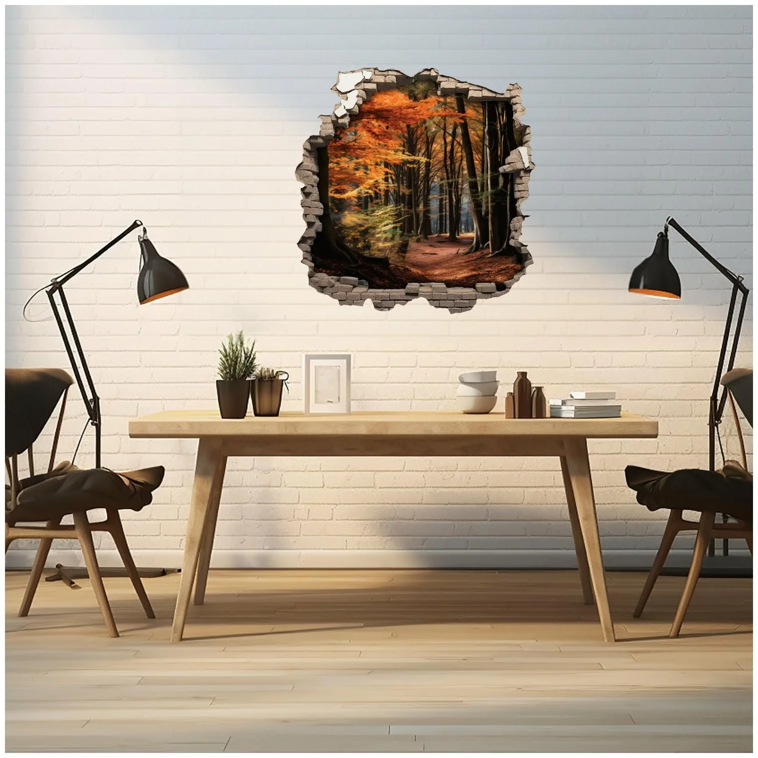 Наклейка на стену Samunshi Wall Crack with Forest Walk in Autumn 70 x 70 см Разноцветная, фото №4