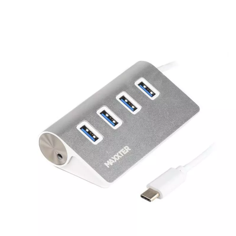 Концентратор USB Type-C Maxxter 4хUSB3.0 Silver (HU3С-4P-01), фото №1