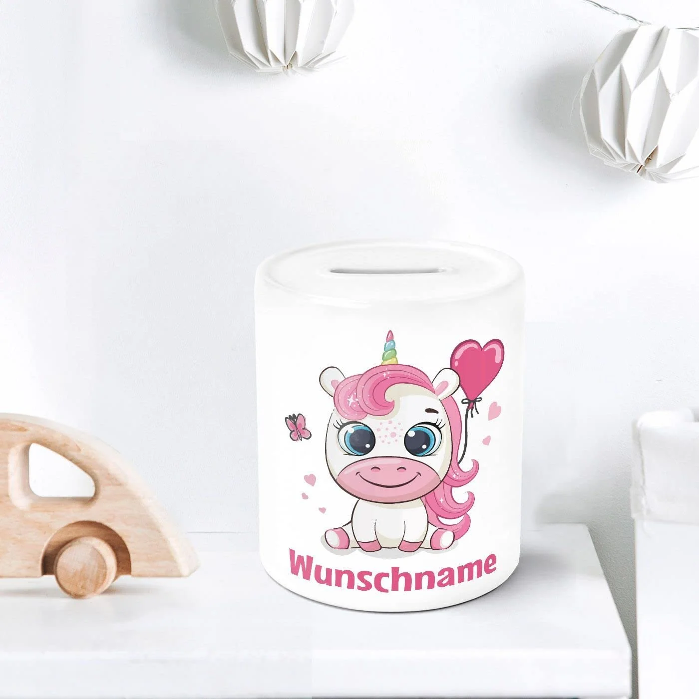 Скарбничка Unicorn персоніфікована з ім'ям біла керамічна для дівчаток, фото №5