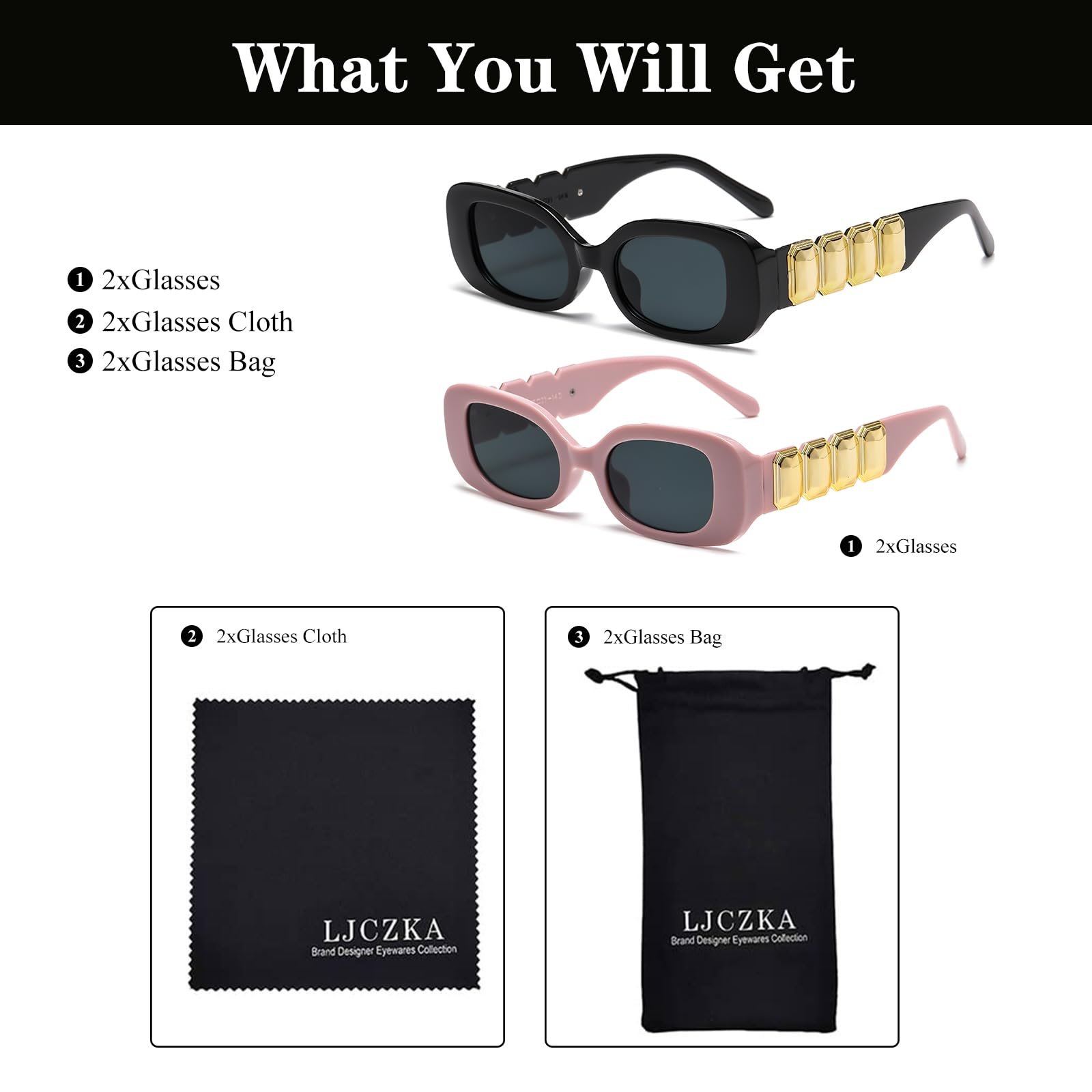 Сонцезахисні окуляри Прямокутні LJCZKA Класичні Модні для Чоловіків та Жінок, фото №5