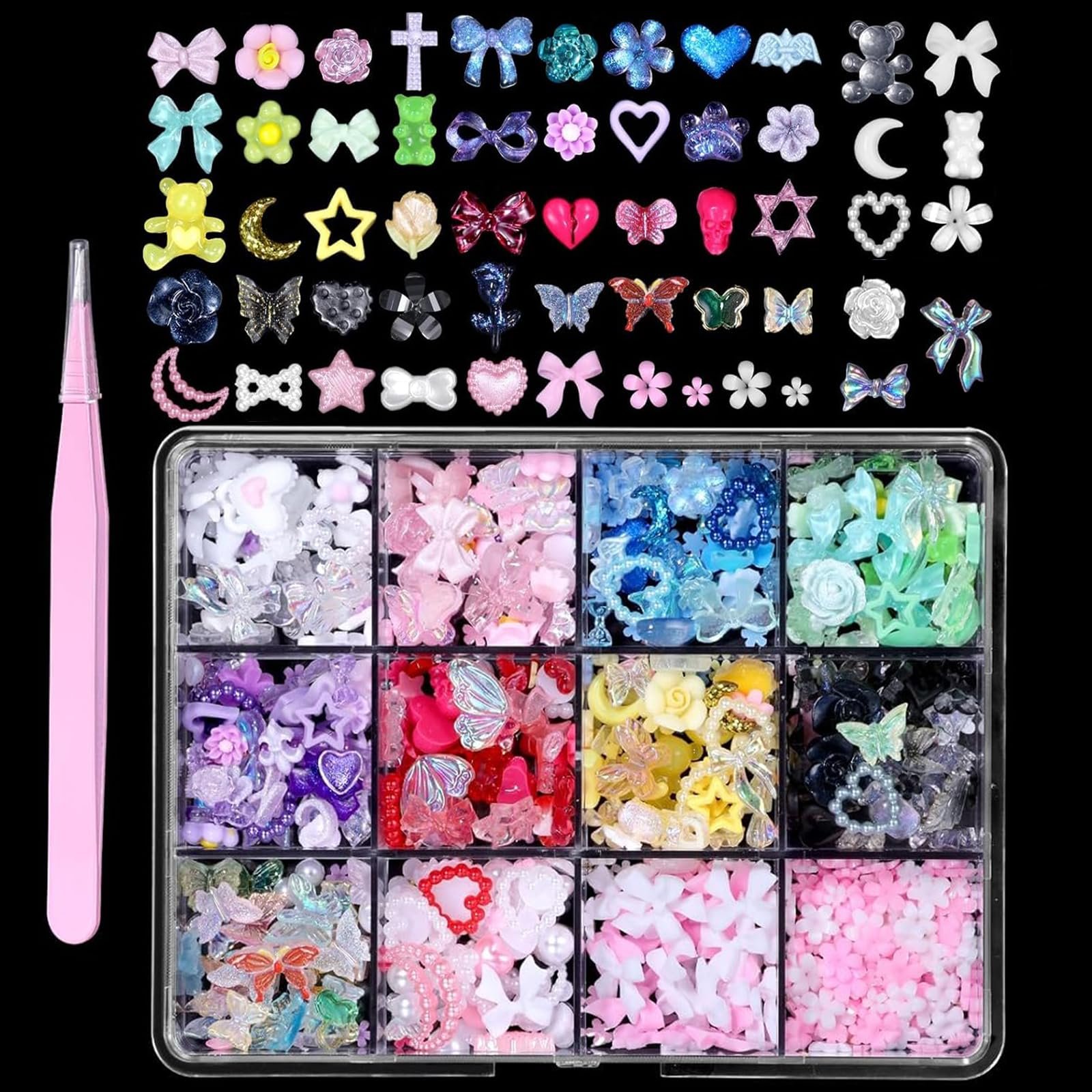 3D Набор украшений для ногтей Цветы Бантики Луна Сердце Звезда Разноцветный, фото №1