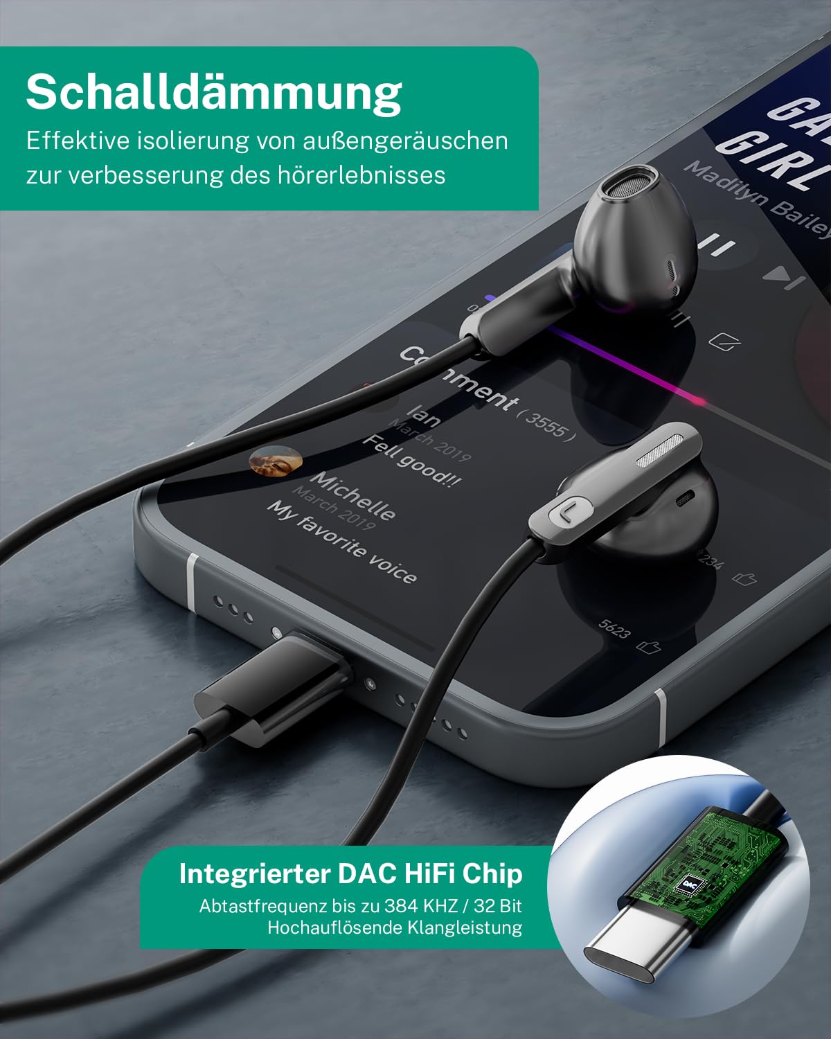 Наушники USB C с кабелем HiFi Стерео Внутриканальные с микрофоном для iPhone 15 16 Pro Samsung Galaxy S24 S23 S22 Ultra S21 A55 A35 A53 A33 A54 5G Pixel 8 7a Xiaomi 14, фото №7