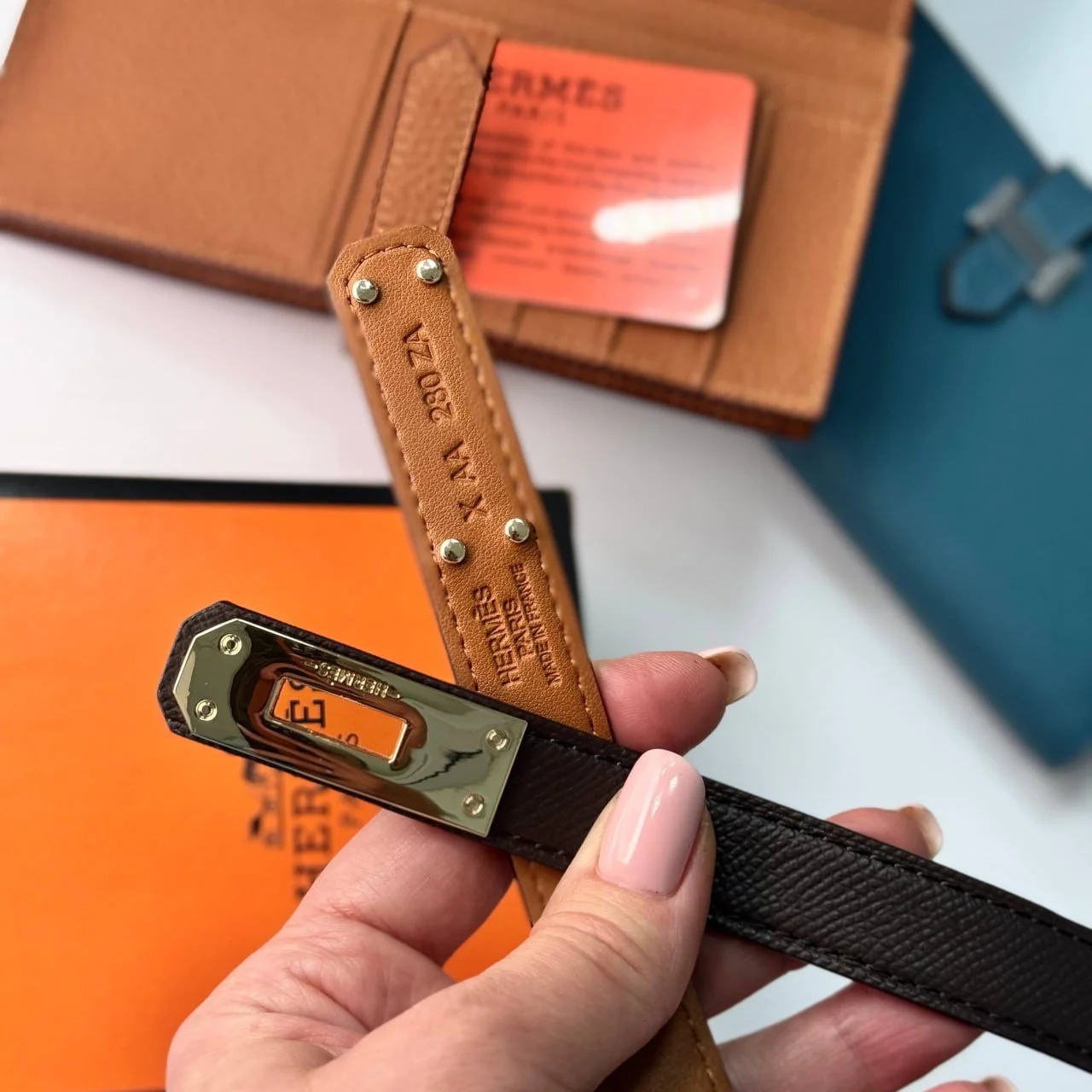 Ремінь жіночий темно коричневий шкіряний Hermes, фото №9