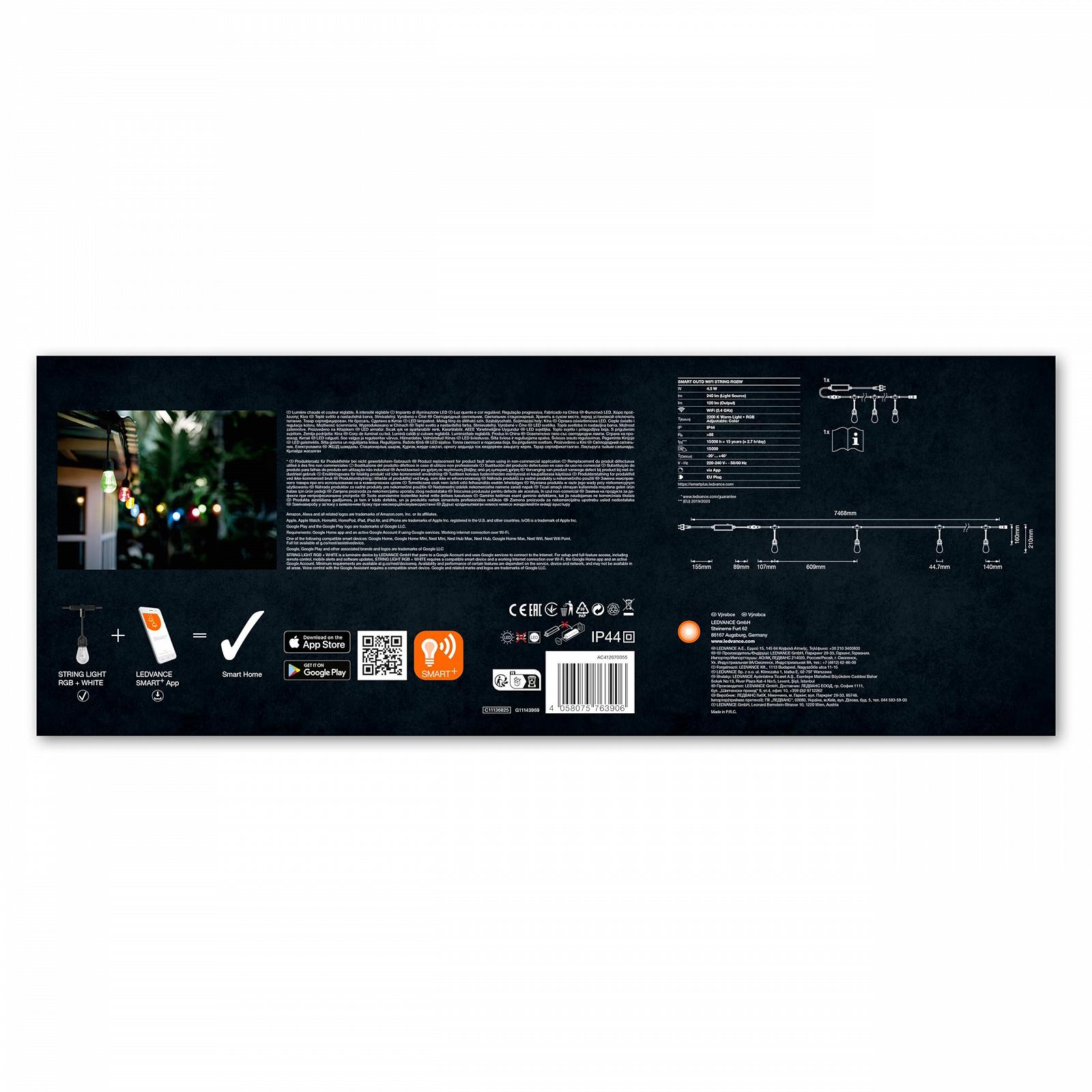 Гірлянда LEDVANCE SMART+ Outdoor WiFi, 4.5 Вт, 240 лм, чорний, теплий білий (3000K) та RGB, фото №12